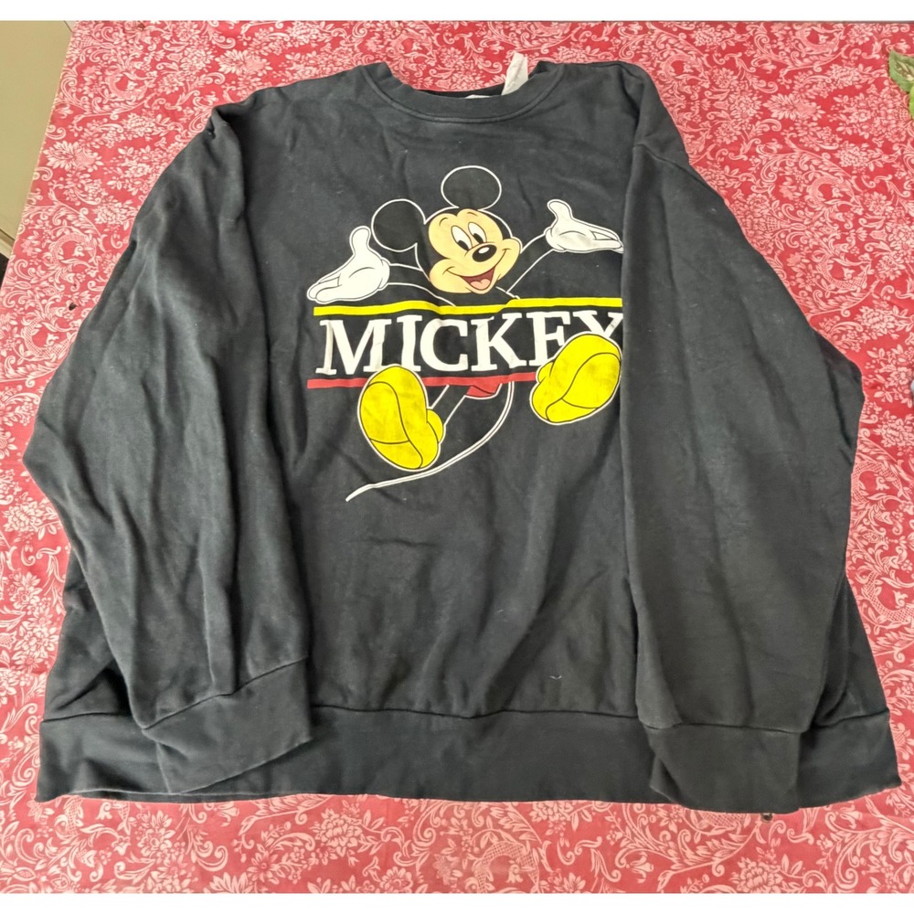 Disney Mickey Mouse Graphic Sweatshirt Black Crewneck Pullover 3XL Mens Womens
